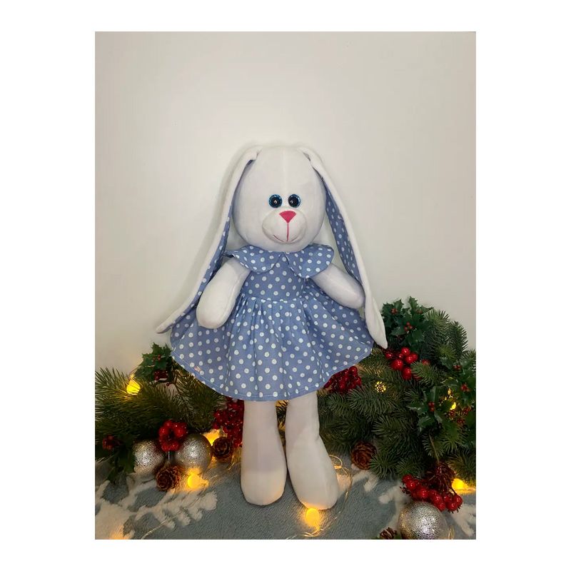 М'яка іграшка зайчик у платті, молочний в блакитній сукні, 50 см, (М014/18) thumbnail popup