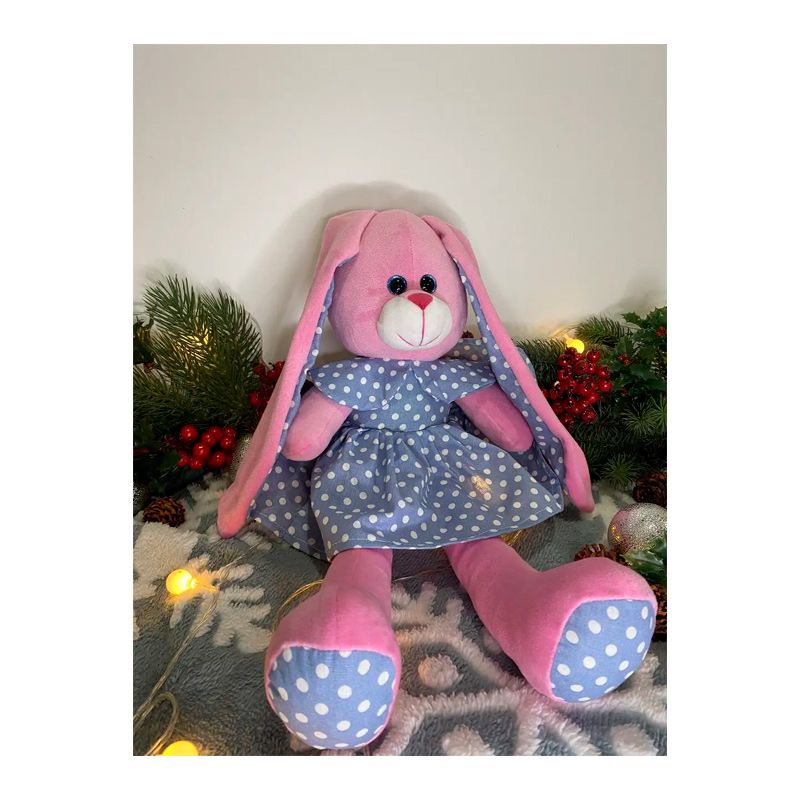 М'яка іграшка зайчик у сукні, рожевий в блакитній сукні, 50 см, (М014/14) thumbnail popup