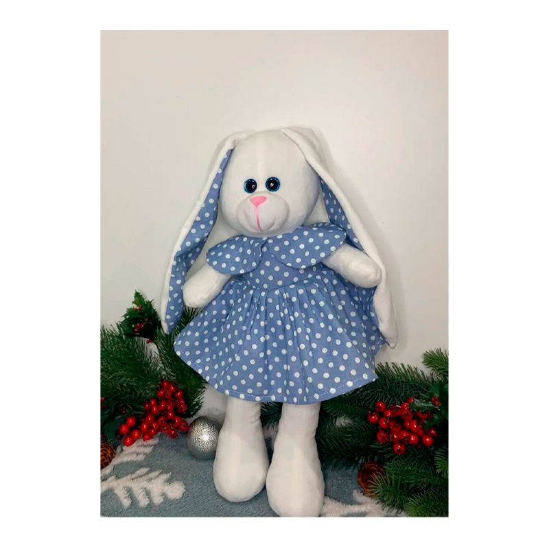 М'яка іграшка зайчик в сукні, білий в блакиній сукні, 50 см, (М014/13) thumbnail popup