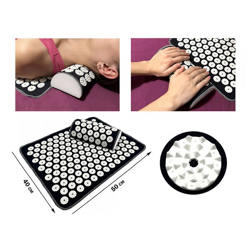 Масажний килимок EasyFit (компактний аплікатор-накидка Кузнєцова) з подушкою Чорний з білим thumbnail popup