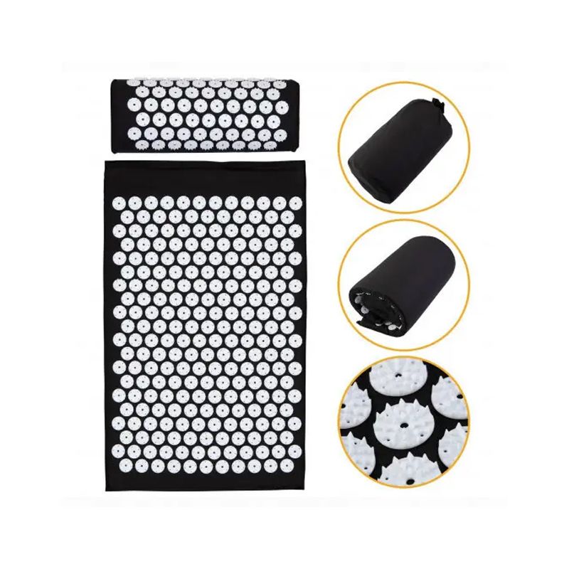 Масажний килимок Easyfit з подушкою (аплікатор Кузнєцова) Чорний з білим thumbnail popup