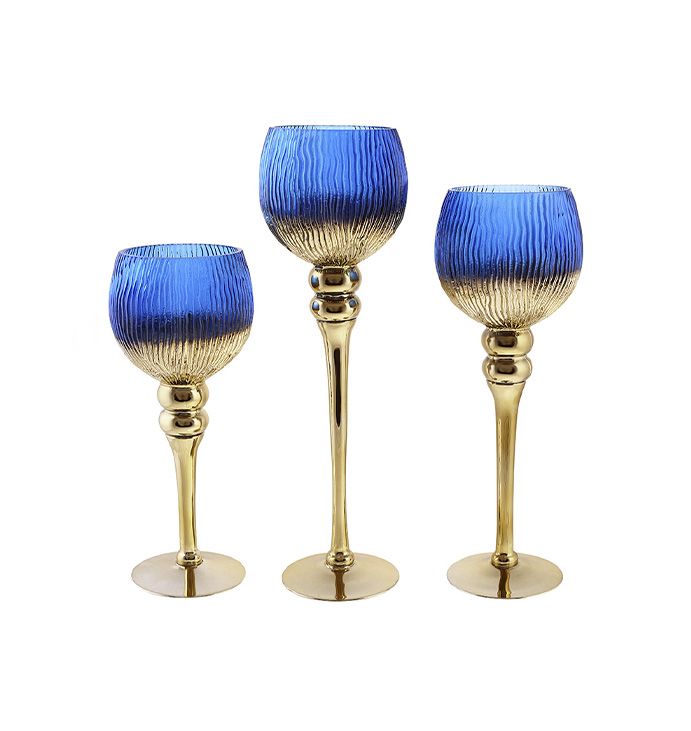 Набір (3 шт) скляних свічників, 30/35/40см, колір - синій із сапфіром thumbnail popup