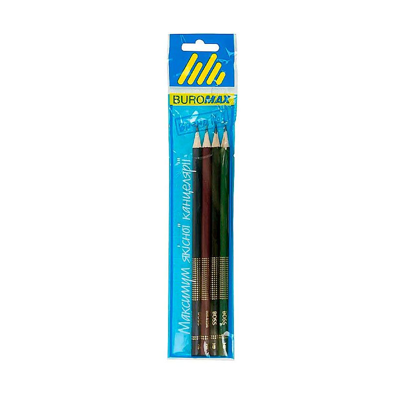 Набір олівців графітових HB, BOSS, асорті, без гумки, за 4шт. в блістері (BM.8538-4) thumbnail popup
