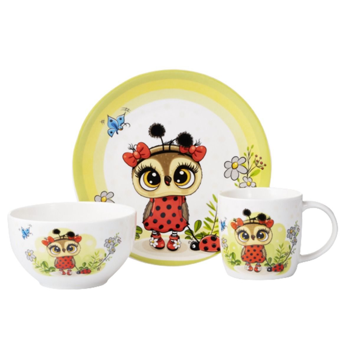 Набір дитячого посуду Ardesto Lucky Owl 3 предмета, порцеляна (AR3454LS) - 26941 thumbnail popup