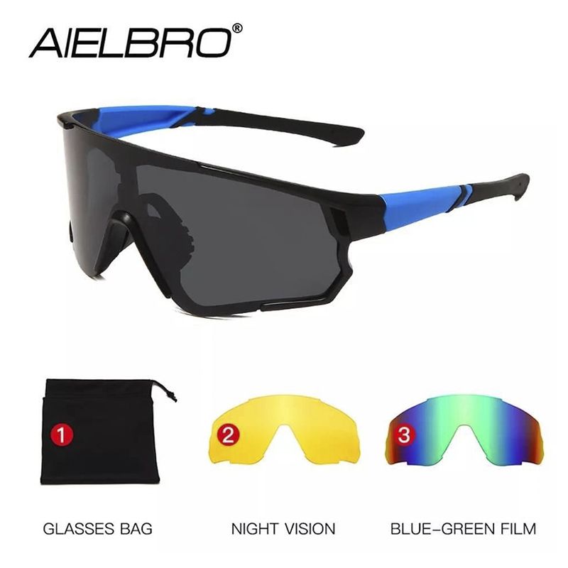 Окуляри спортивні AIELBRO 3 лінз/скла, поляризація UV400, велоокуляри тактичні(Blue-Green) thumbnail popup