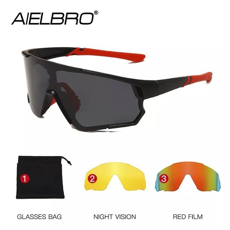 Окуляри спортивні AIELBRO 3 лінз/скла, поляризація UV400, велоокуляри тактичні (Red) thumbnail popup