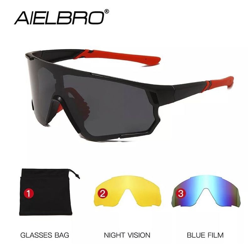 Окуляри спортивні AIELBRO 3 лінз/скла, поляризація UV400, велоокуляри тактичні  (Blue) thumbnail popup