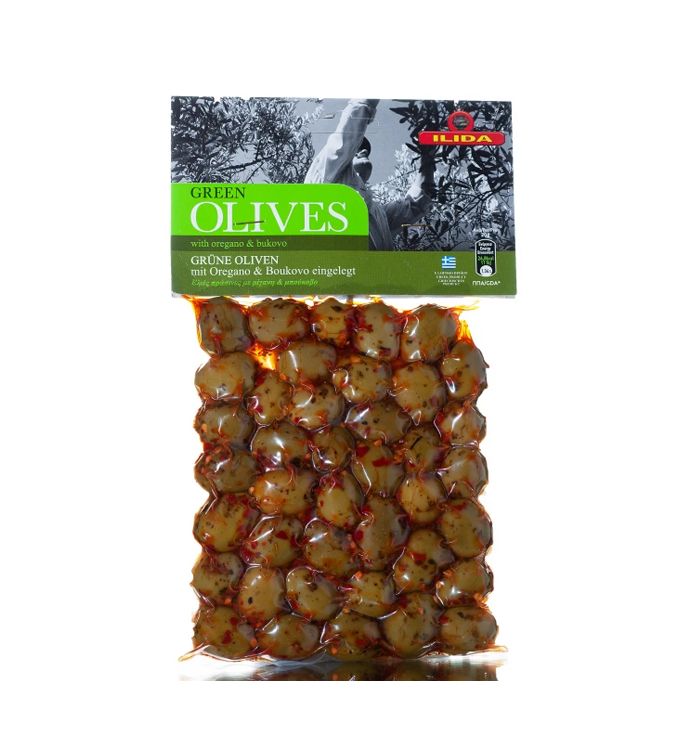 Оливки GREEN Agriniou з орегано і буково в вакуумі, 250 г. thumbnail popup