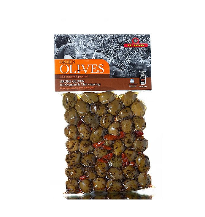Оливки GREEN Agriniou з орегано і пепероні в вакуумі, 250 г. thumbnail popup