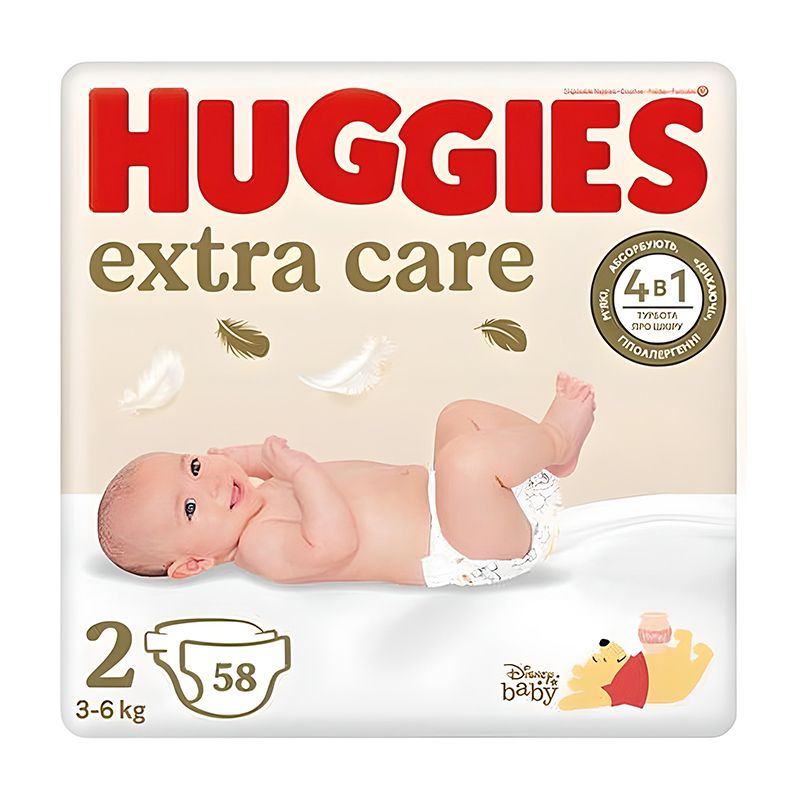 Підгузники дитячі Huggies Extra Care №2 58шт 3-6кг thumbnail popup
