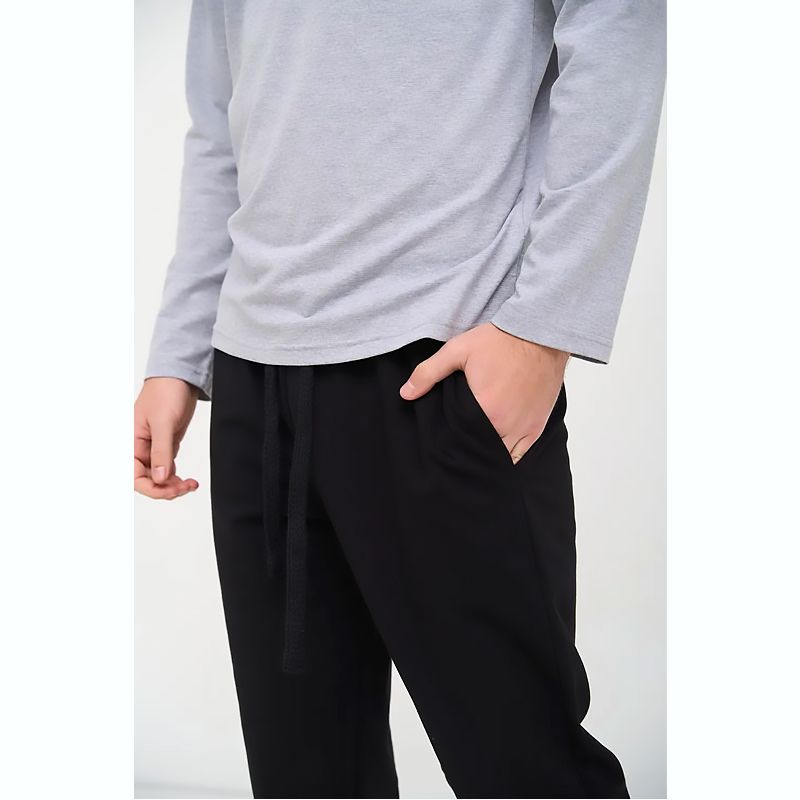 Піжама Handy Wear чоловіча Cotton Basic лонгслів сірий   штани прямі чорні, р.L (0810-1) thumbnail popup