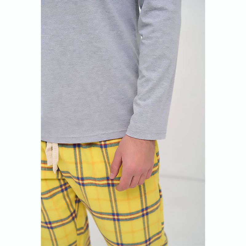 Піжама Handy Wear чоловіча лонгслів сірий   штани в клітинку жовті, р.XL (0825) thumbnail popup