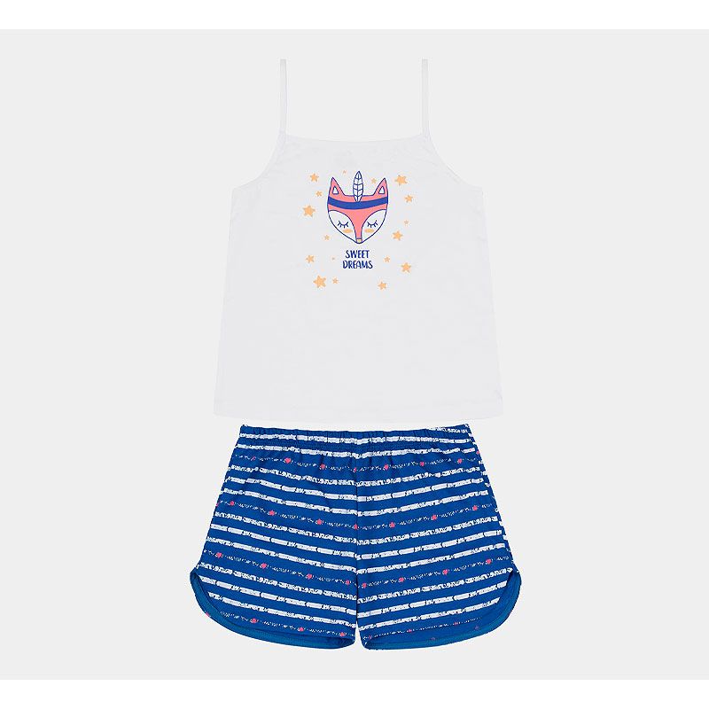 Піжамка Bembi для дівчинки, маєчка та шортики, синя з білим, р.140 (ПЖ49 811) thumbnail popup