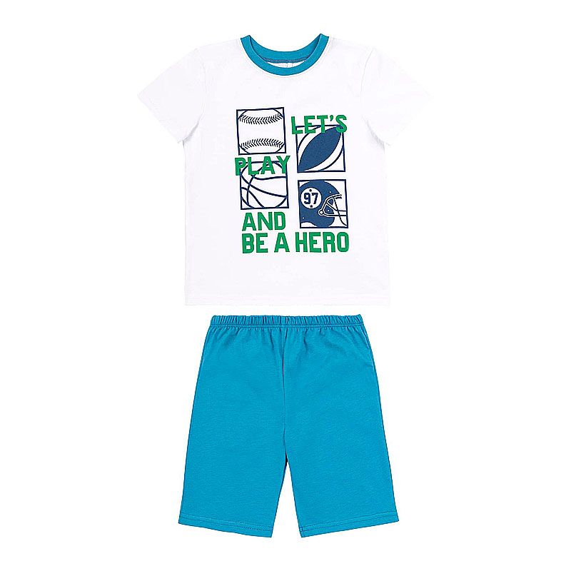 Піжамка Bembi для хлопчика, шорти та футболка, білий, блакитний р.86 (ПЖ54 140) thumbnail popup