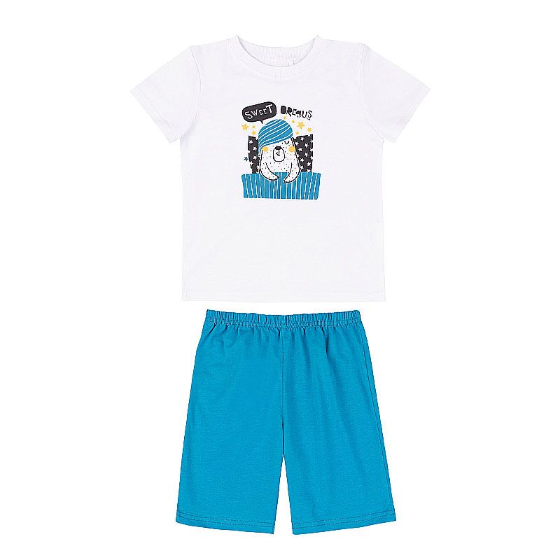 Піжамка Bembi для хлопчика, шорти та футболка, блакитний, білий, р.134 (ПЖ54 410) thumbnail popup