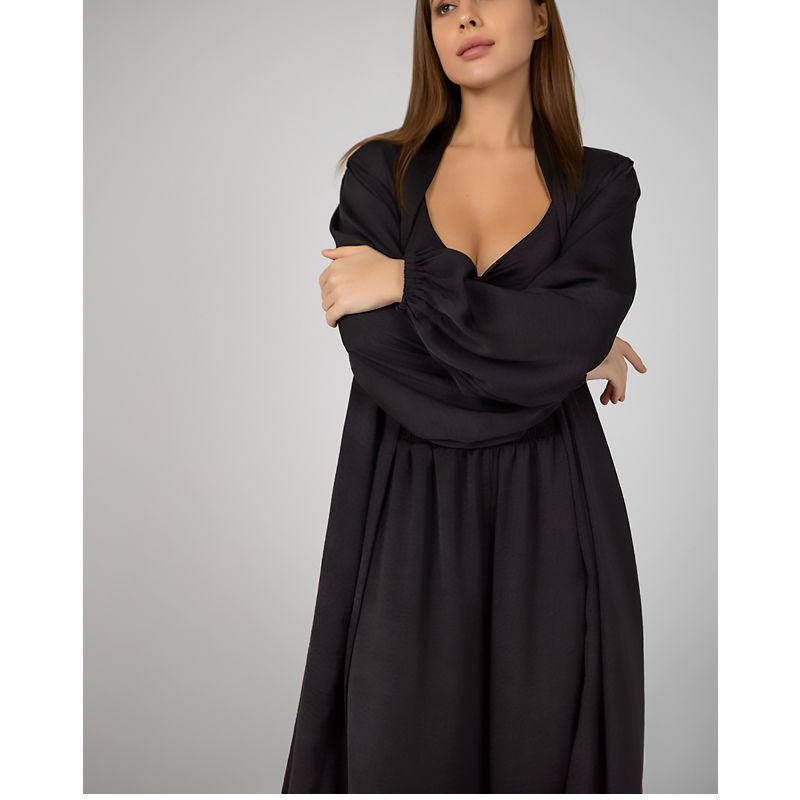 Піжамний костюм-трійка Diana шовк віскоза (бра+халат+штани) чорний S-M (30109) thumbnail popup