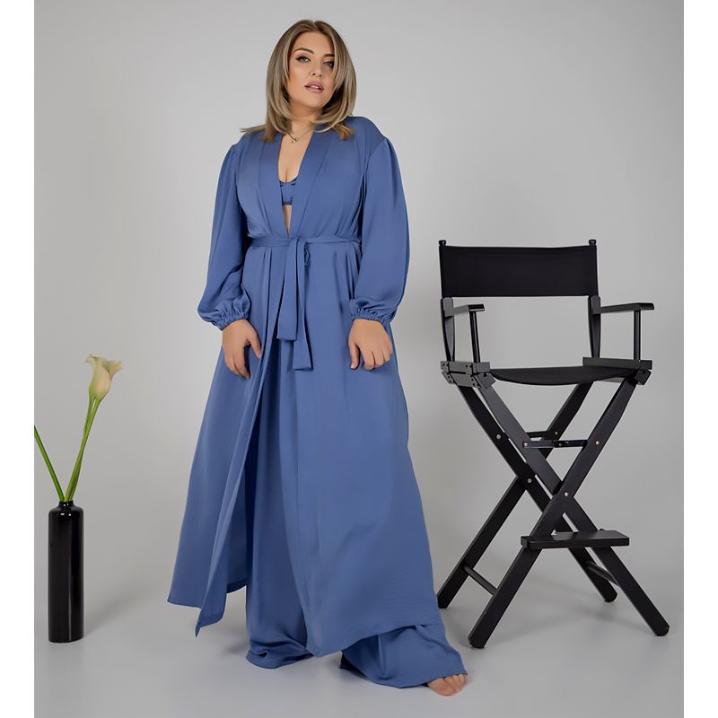 Піжамний костюм-трійка Diana шовк віскоза (бра+халат+штани) джинс L-XL (30110) thumbnail popup