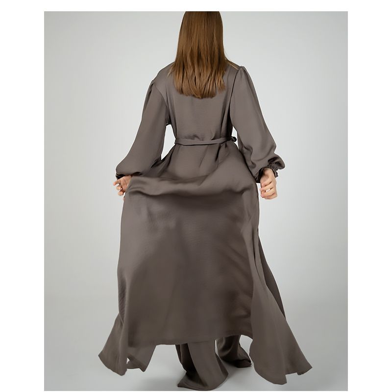 Піжамний костюм-трійка Diana шовк віскоза (бра+халат+штани) хакі S-M (30111) thumbnail popup