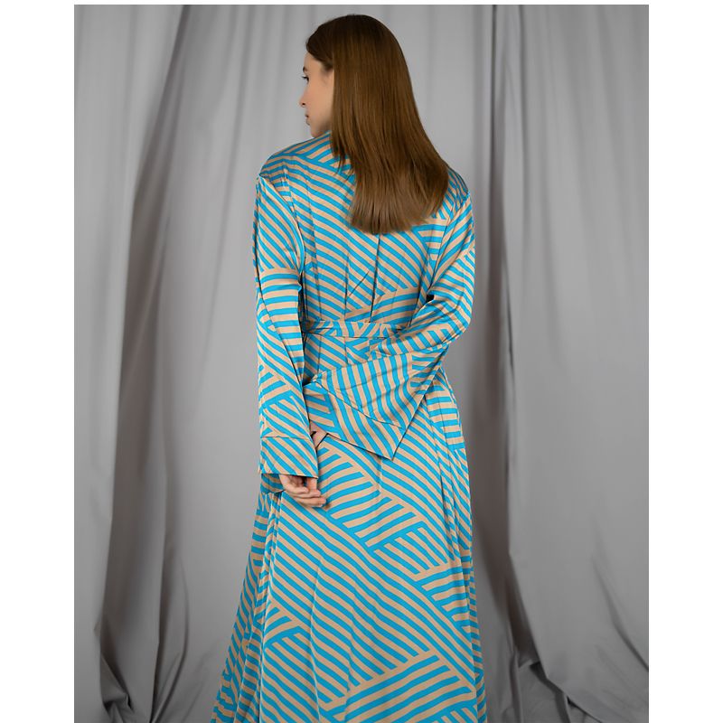Піжамний костюм-трійка Helen італійський шовк (бра халат штани) блакитний S-M (30106) thumbnail popup