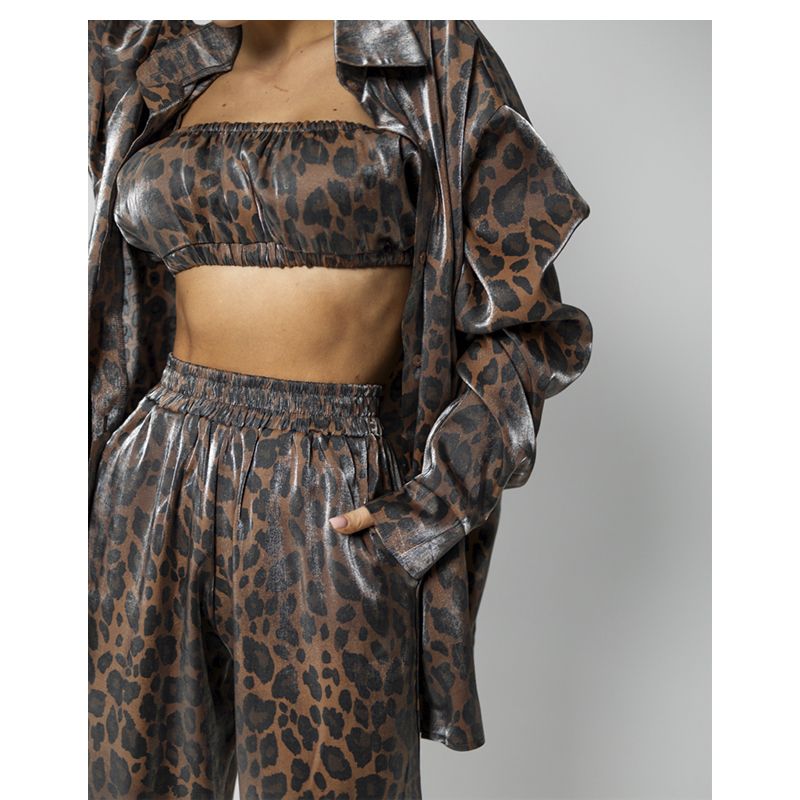 Піжамний костюм-трійка Leopard (сорочка+топ+штани) полірований штапель коричневий, р.М-L (30119) - 169298 thumbnail popup