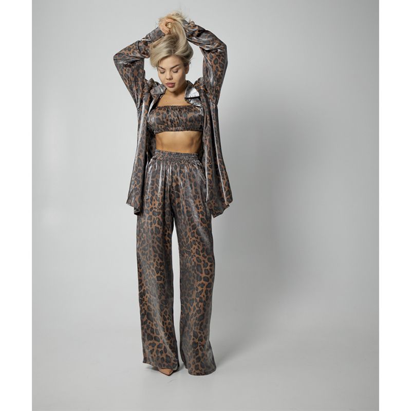 Піжамний костюм-трійка Leopard (сорочка+топ+штани) полірований штапель коричневий, р.М-L (30119) - 169300 thumbnail popup