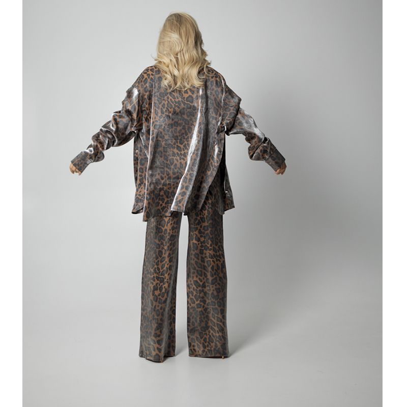 Піжамний костюм-трійка Leopard (сорочка+топ+штани) полірований штапель коричневий, р.М-L (30119) - 169301 thumbnail popup