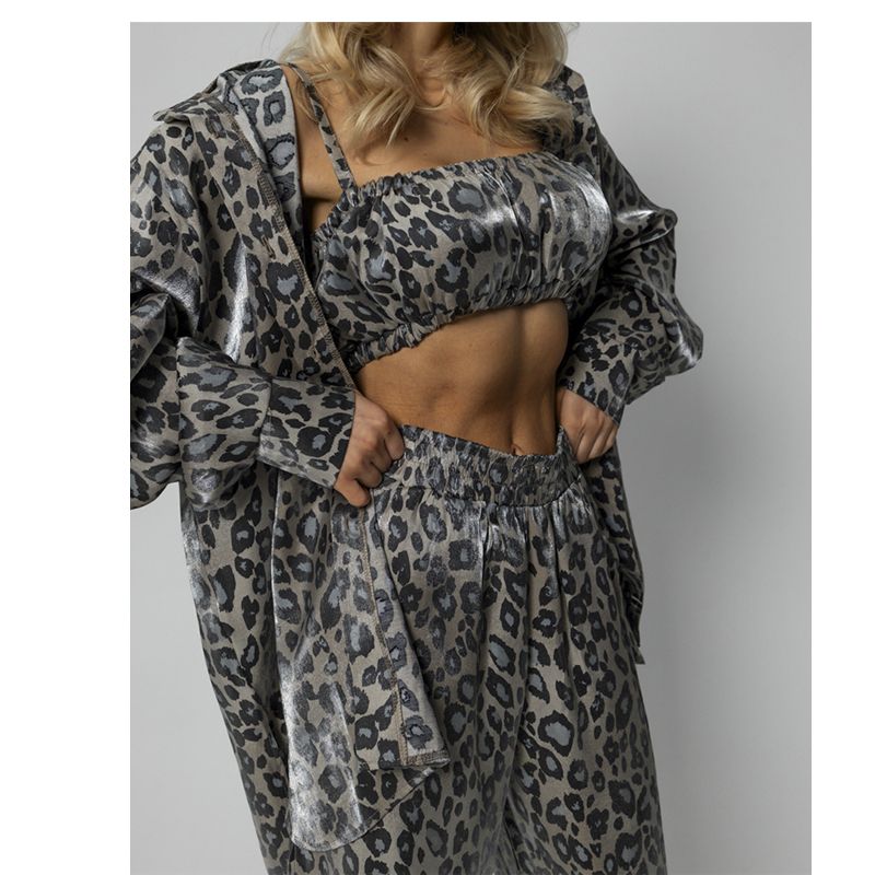Піжамний костюм-трійка Leopard (сорочка+топ+штани) полірований штапель сірий, р.S-M (30120) - 169222 thumbnail popup