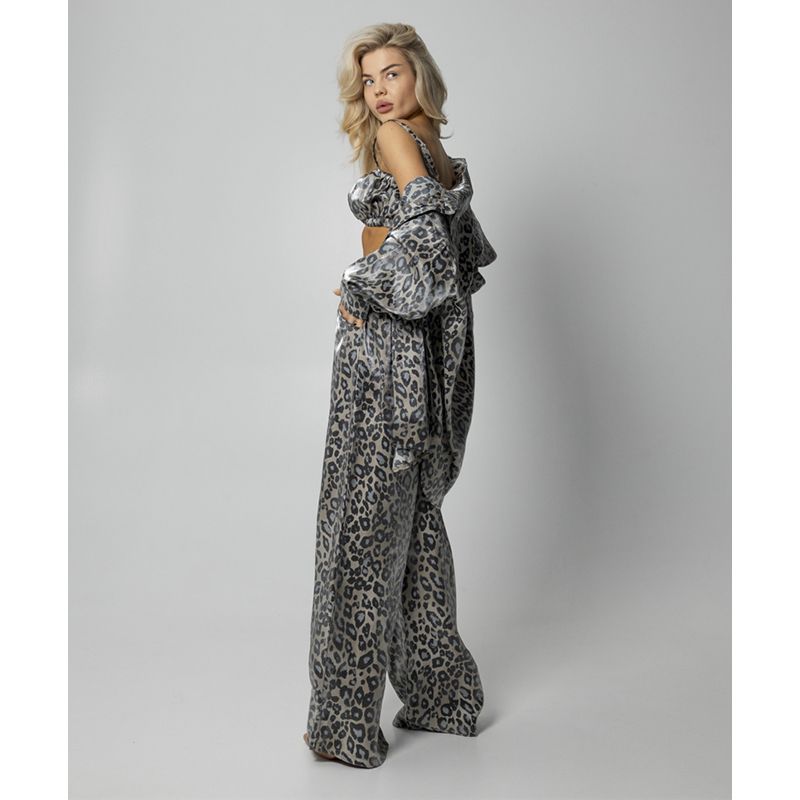 Піжамний костюм-трійка Leopard (сорочка+топ+штани) полірований штапель сірий, р.S-M (30120) - 169223 thumbnail popup