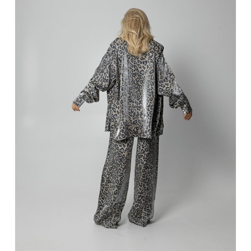 Піжамний костюм-трійка Leopard (сорочка+топ+штани) полірований штапель сірий, р.S-M (30120) - 169224 thumbnail popup