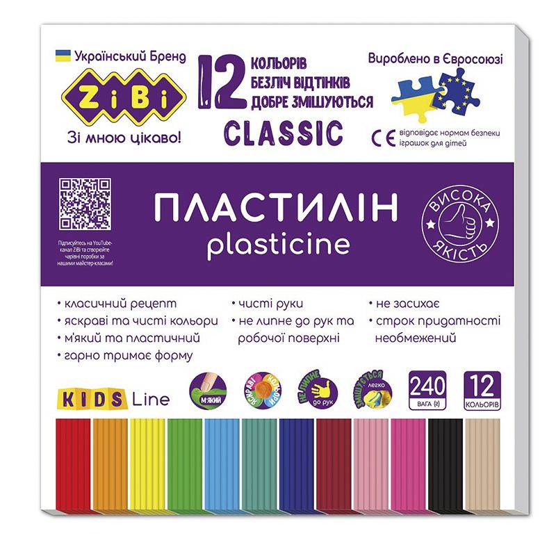 Пластилін CLASSIC 12 кольорів, 240г, KIDS Line (ZB.6233) thumbnail popup