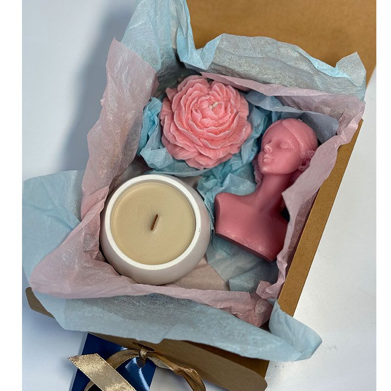 Подарунковий box M- свічки 'Піон Дівчинка з квітами Гіпсовий стаканчик Підставка' thumbnail popup
