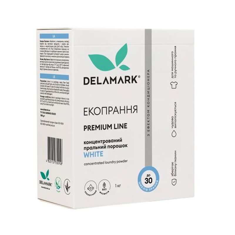 Порошок DelaMark для білої білизни безфосфатний з ефектом кондиціонера, 1 кг (330956) thumbnail popup