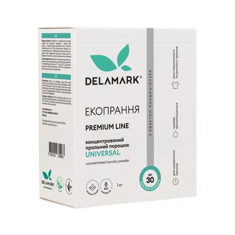 Порошок DelaMark універсальний безфосфатний з ефектом кондиціонера, 1 кг (330963) thumbnail popup