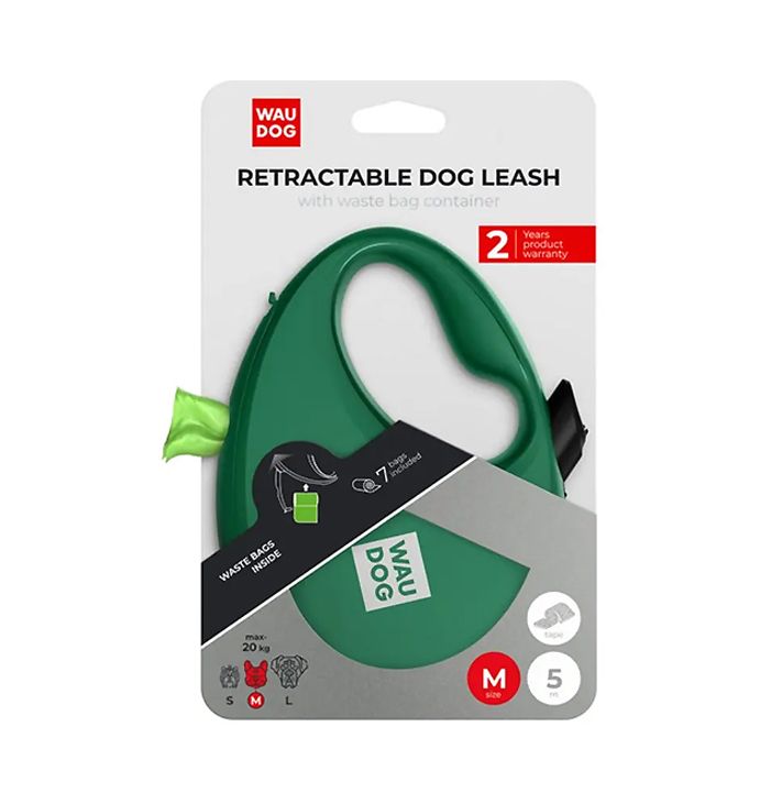 Повідець-рулетка для собак waudog R-leash з контейнером для пакетів, світловідбивна стрічка, m, до 2 thumbnail popup