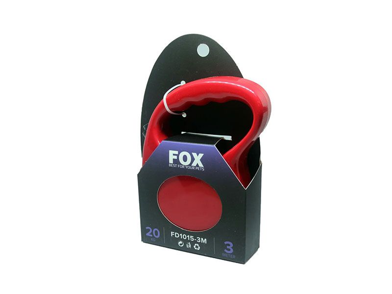 Поводок-рулетка FOX для собак 3 метра лента, красный thumbnail popup