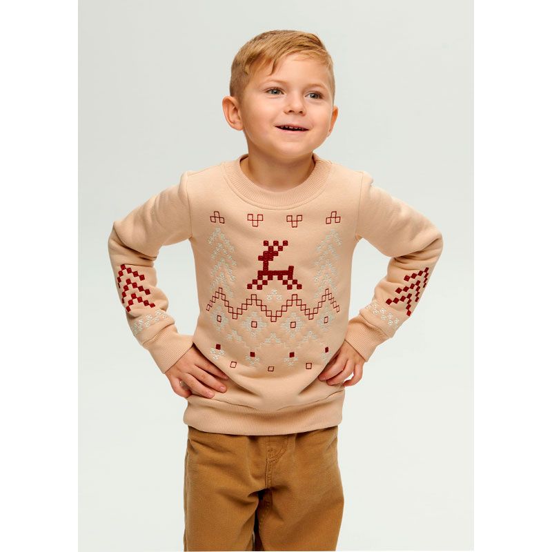 Світшот Ukrglamour для хлопчика Грудень з вишивкою орнаменту, бежевий, р.140 (UKRD-6648) thumbnail popup