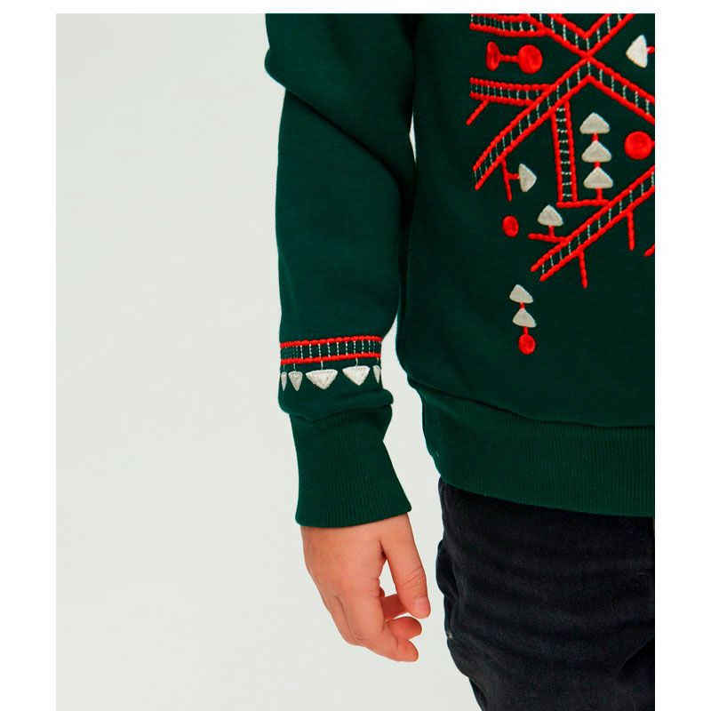 Світшот Ukrglamour для хлопчика різдвяний з вишивкою орнаменту, зелений, р.134 (UKRD-6645) thumbnail popup