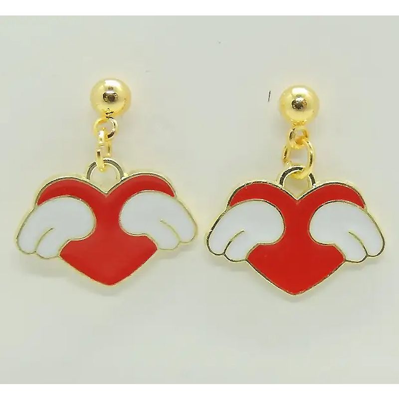 Сережки Liresmina Jewelry сережки-гудзики (пусети) Сердечка з крильцями, 2.0 см золотисті1' thumbnail popup