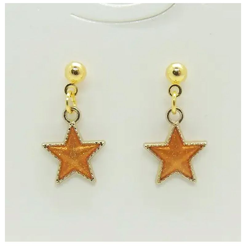 Сережки Liresmina Jewelry сережки-гудзики (пусети) Помаранчеві зорі емаль 2.1 см золотисті thumbnail popup