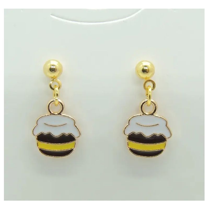 Сережки Liresmina Jewelry сережки-гудзики (пусети) Діжка з медом, емаль 2.0 см золотисті thumbnail popup