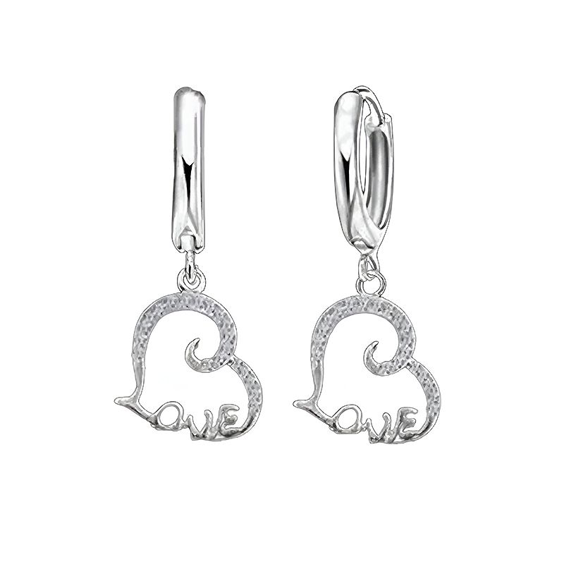 Сережки підвіски Liresmina Jewelry Срібне серце з написом Love, 3.7 см сріблясті thumbnail popup