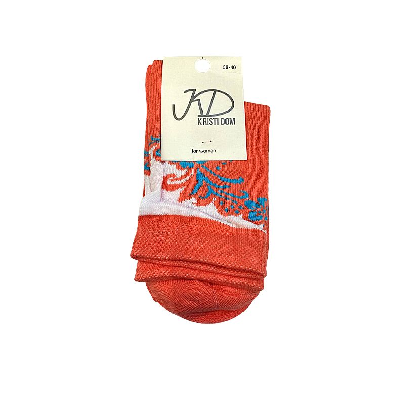 Шкарпетки KristiDom жіночі стрейчиві, класичні коралові з квітками  р. 36-40 (590076) thumbnail popup