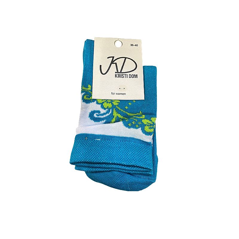 Шкарпетки KristiDom жіночі стрейчиві, класичні блакитні з квітками  р. 36-40 (832285) thumbnail popup