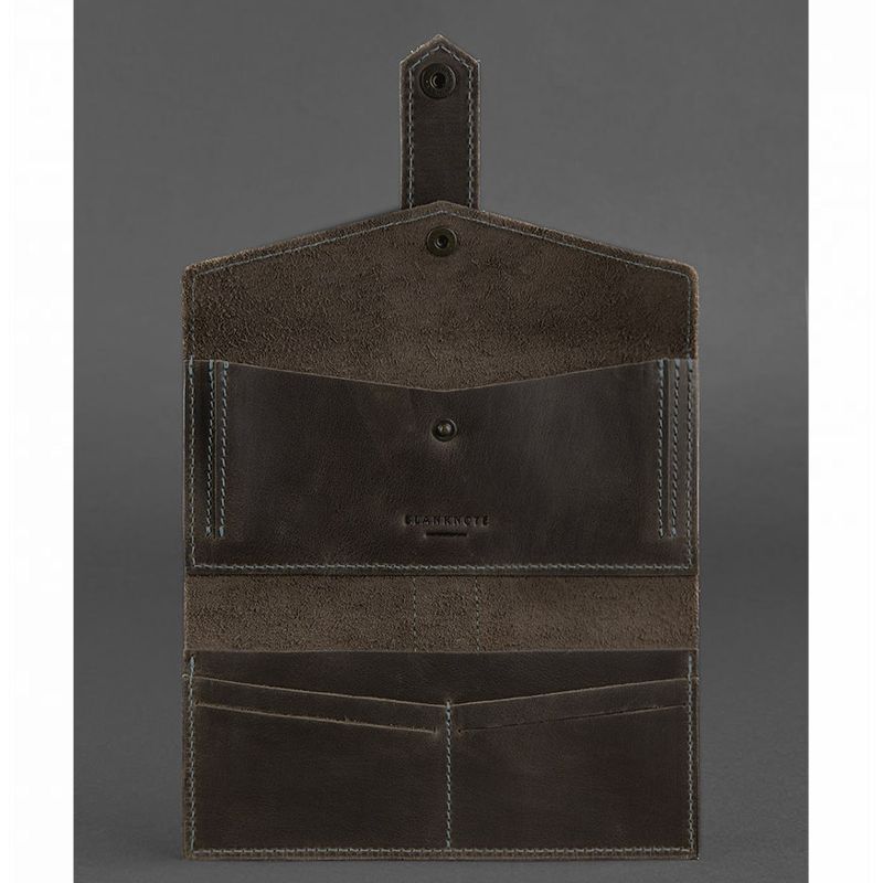 Шкіряне жіноче портмоне 3.0 темно-коричневе з бірюзовим thumbnail popup