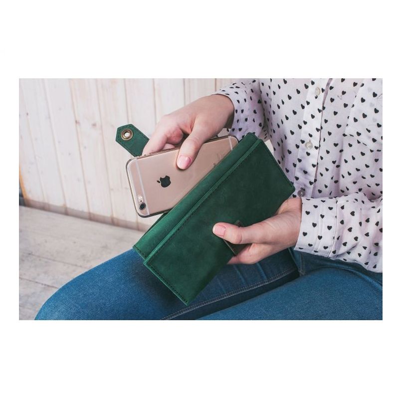 Шкіряне жіноче портмоне 3.0 зелене з коричневим thumbnail popup