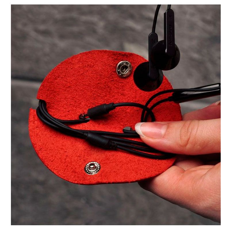 Шкіряний холдер для навушників та проводів корал thumbnail popup