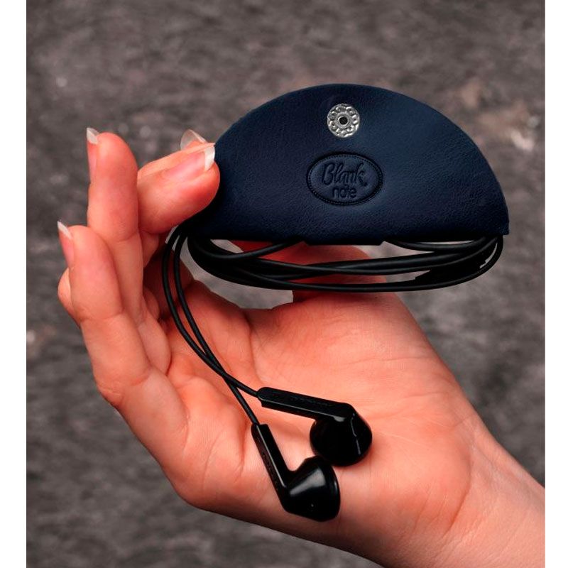 Шкіряний холдер для навушників та проводів синій thumbnail popup