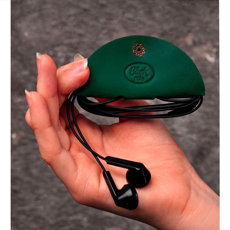 Шкіряний холдер для навушників та проводів зелений thumbnail popup