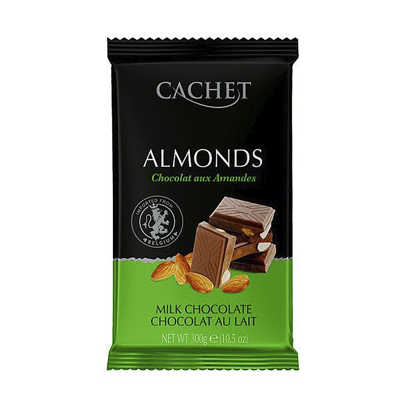 Шоколад молочний Кашет з мигдалем Cachet Almonds, 300 г, Бельгія thumbnail popup