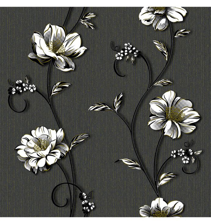 Шпалери Kontinent, Демі, білі квіти чорний фон, сімплекс, 5.32м²*10.05м*53см (1261) thumbnail popup